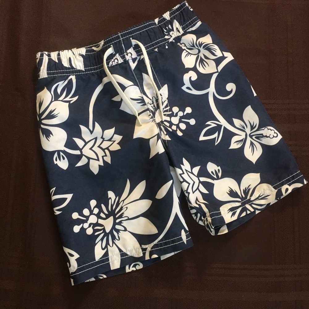 OLD NAVY Navy & White Tropical print elastic Swimsuit Boys 2T